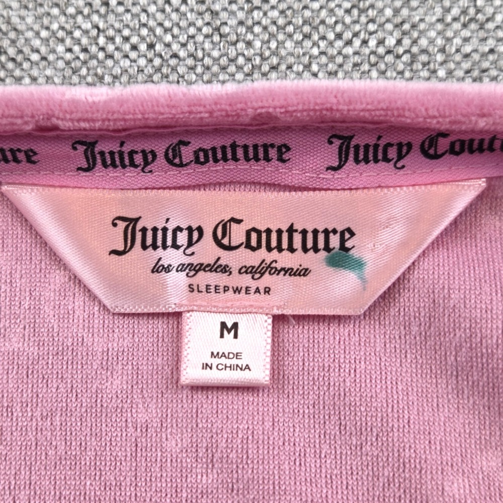 Juicy Couture Pink Velour Top Women's Medium Long Sleeve Sleepwear Rhinestones - Picture 3 of 10